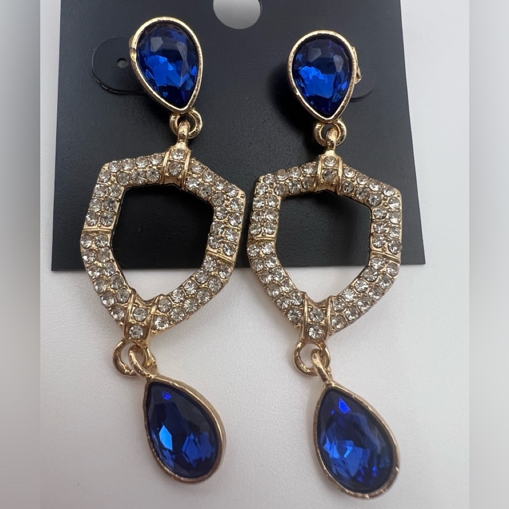 Saks Fifth Avenue Gold and Blue Geometric Earrings - Picture 3 of 7